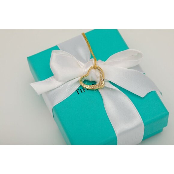 Tiffany & Co. Elsa Peretti 18K Gold Diamond Open Heart Necklace 29 Diamonds 16" - Picture 6 of 9
